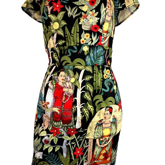 M Frida Kahlo Jungle Print Pencol Dress Snakes - Picture 1 of 5